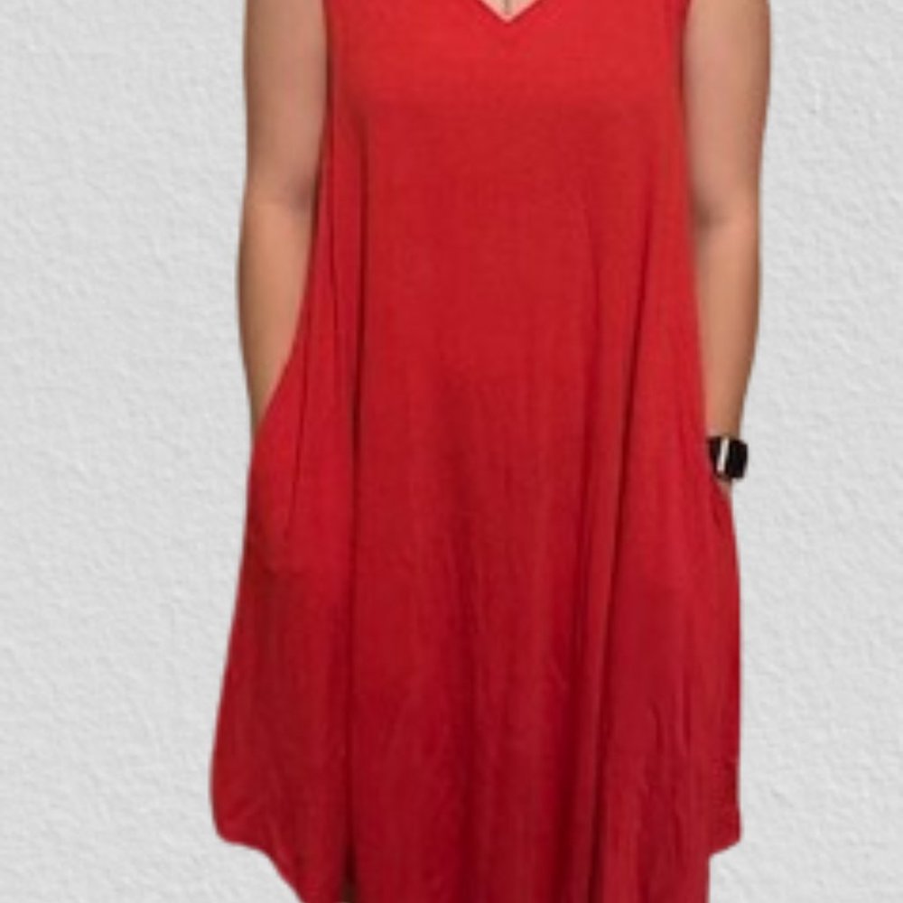 Red Tank Top Dress with Pockets T1481 NWT Boutique - Picture 10 of 13